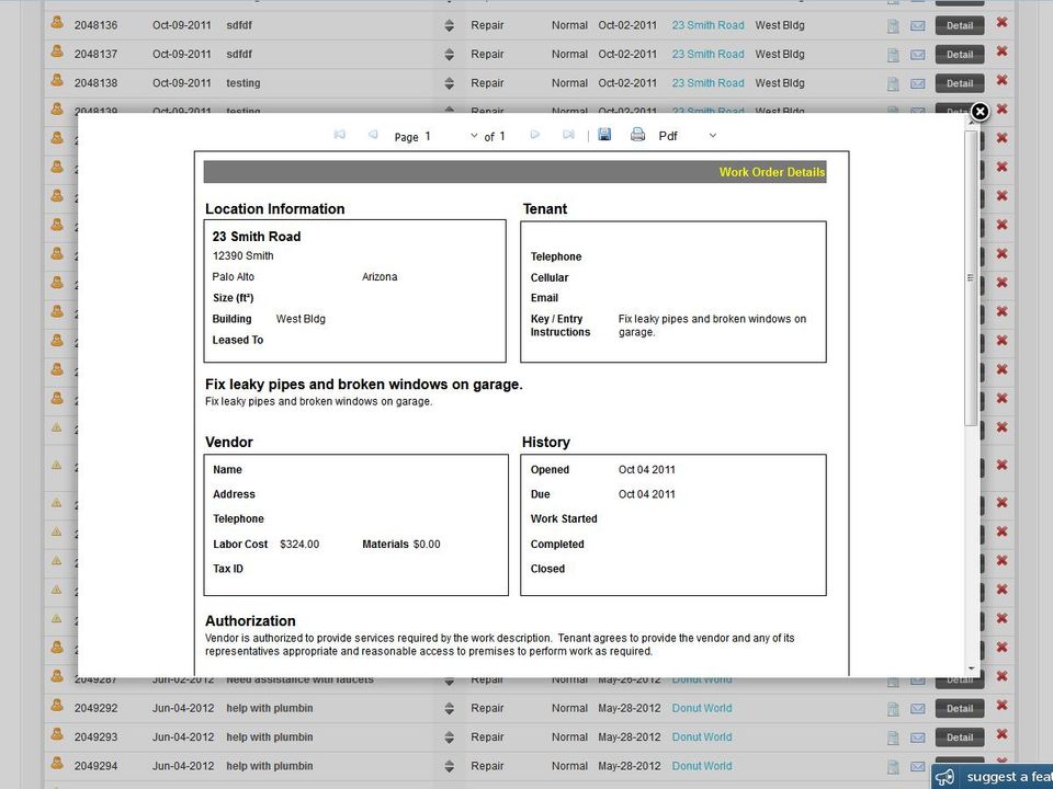 Work Order Detail Report