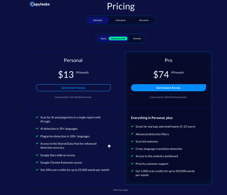 Copyleaks pricing