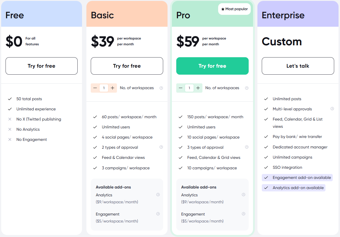 Planable pricing
