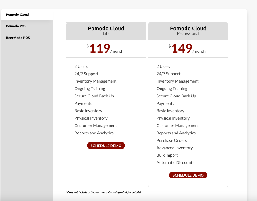Pomodo POS pricing