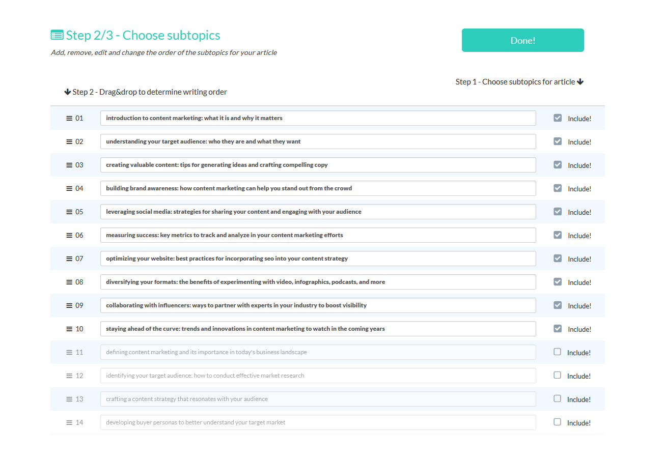 Edit Subtopics