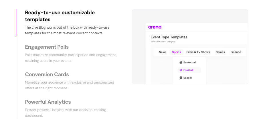 Arena Live Blog - Customizable Templates