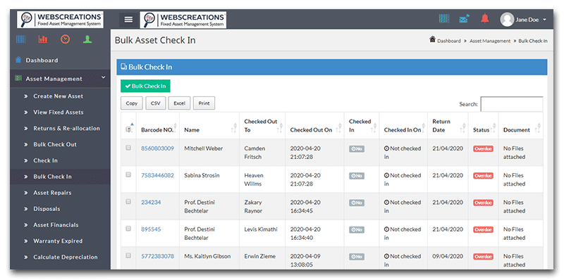 AsseTrack FAMS screenshot