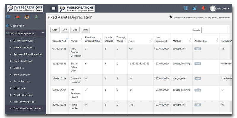 AsseTrack FAMS screenshot