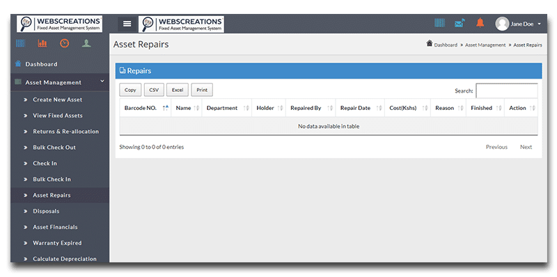 AsseTrack FAMS screenshot