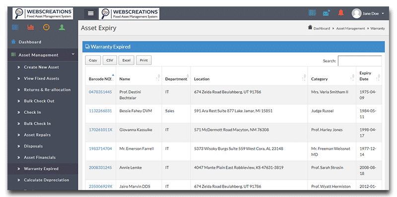 AsseTrack FAMS screenshot