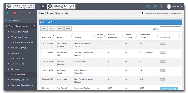 AsseTrack FAMS screenshot