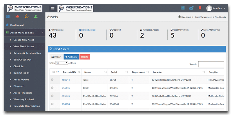 AsseTrack FAMS screenshot