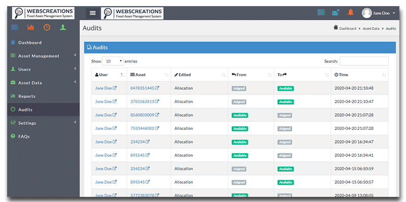 AsseTrack FAMS screenshot