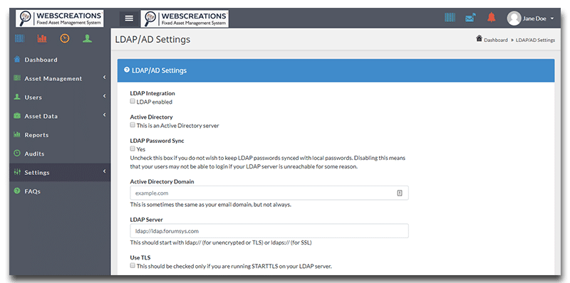 AsseTrack FAMS screenshot