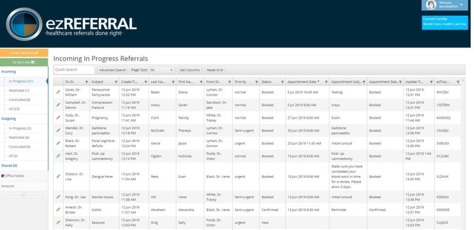 Incoming in progress referrals