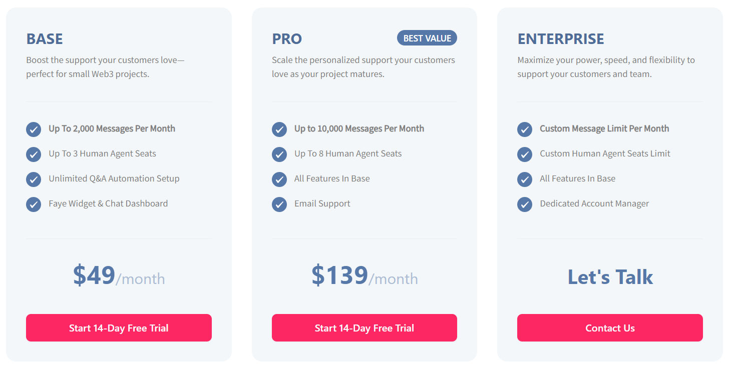 Faye pricing
