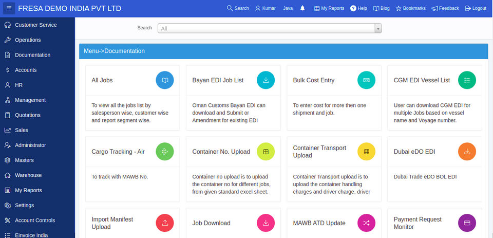 Fresa Documentation Menu