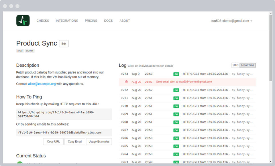 Healthchecks.io screenshot
