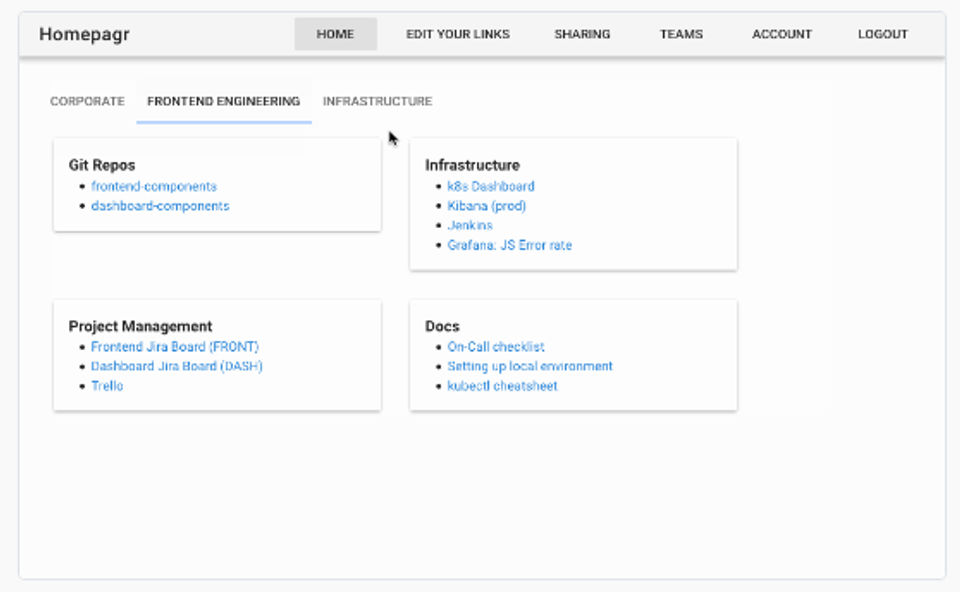 Homepagr screenshot