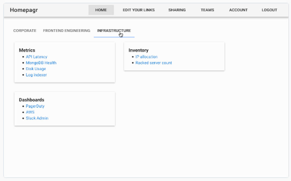 Homepagr screenshot