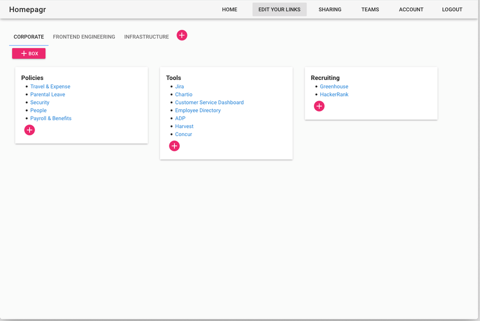 Homepagr screenshot