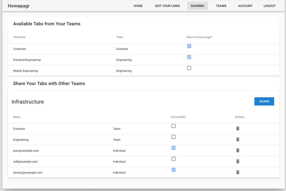 Homepagr screenshot