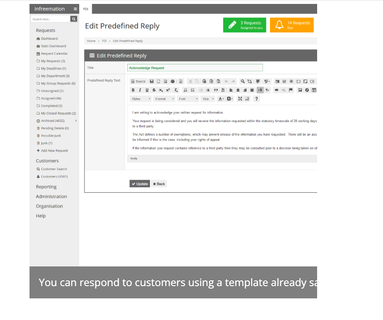Infreemation - Edit Predefined Reply
