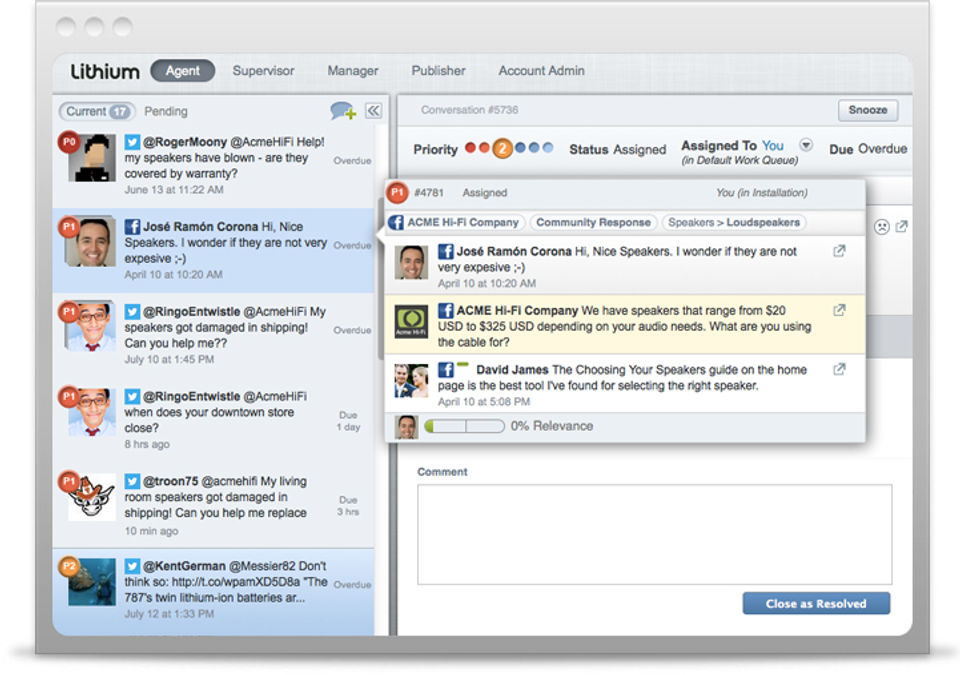 Lithium screenshot: Responding to a stroy in Lithium