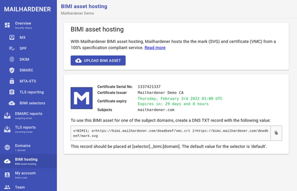 BIMI Asset Hosting screenshot