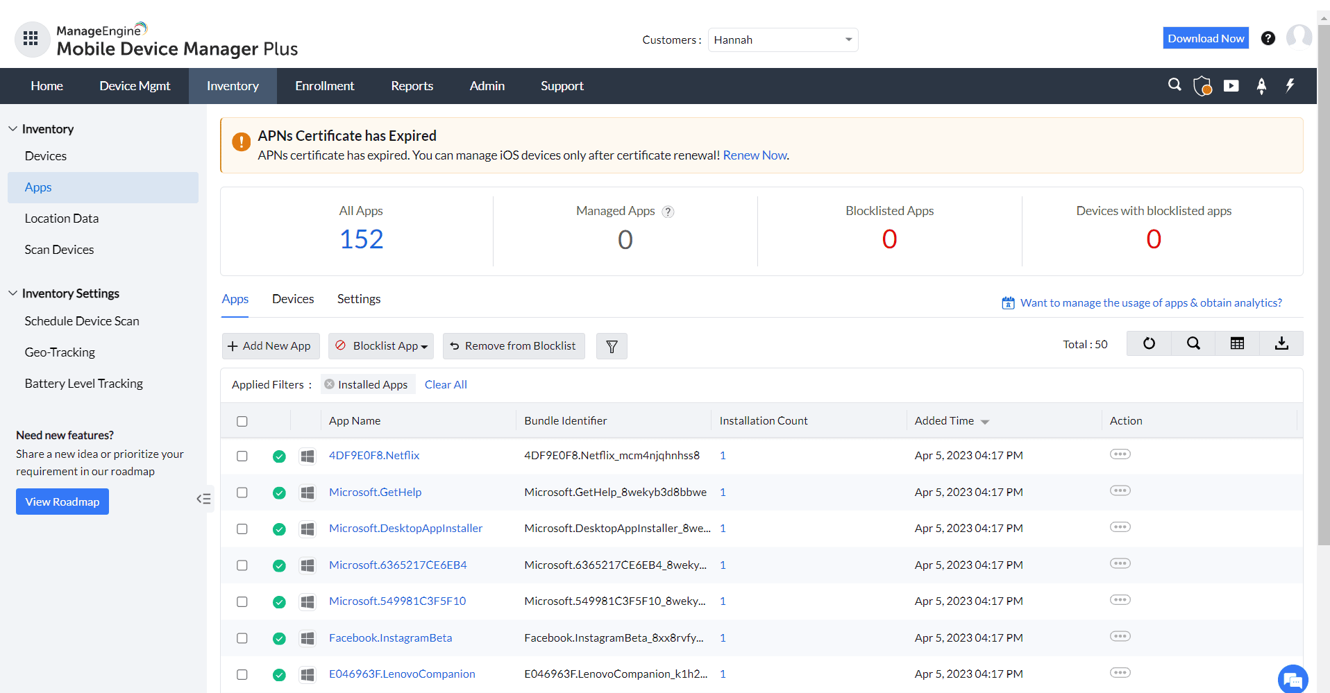 ManageEngine Mobile Device Manager Plus MSP screenshot