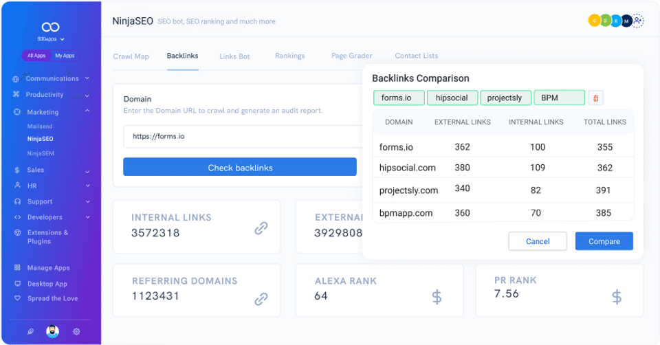Backlink Comparison screenshot