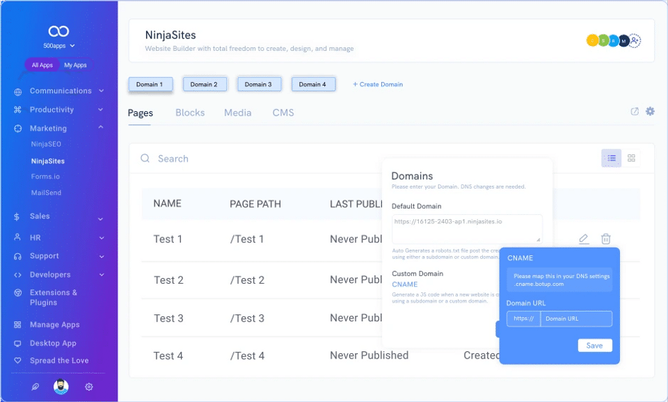 Domains screenshot