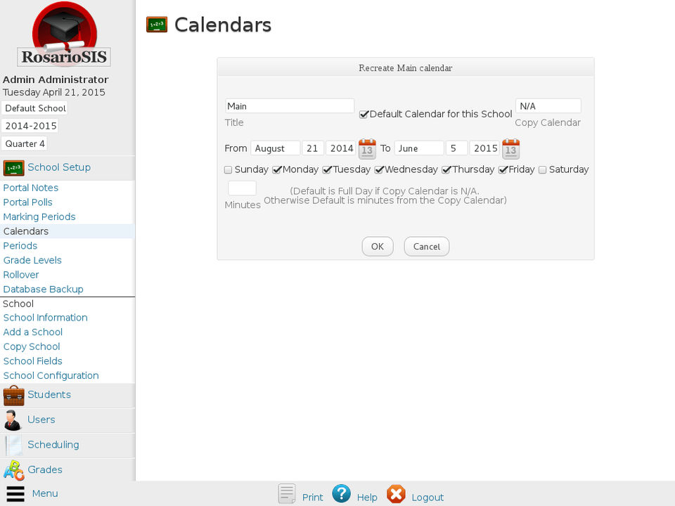 RosarioSIS : School Calendar screenshot