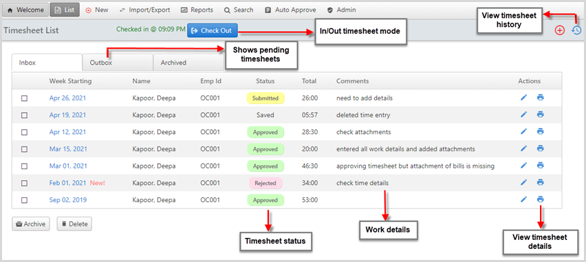 Timesheet overview