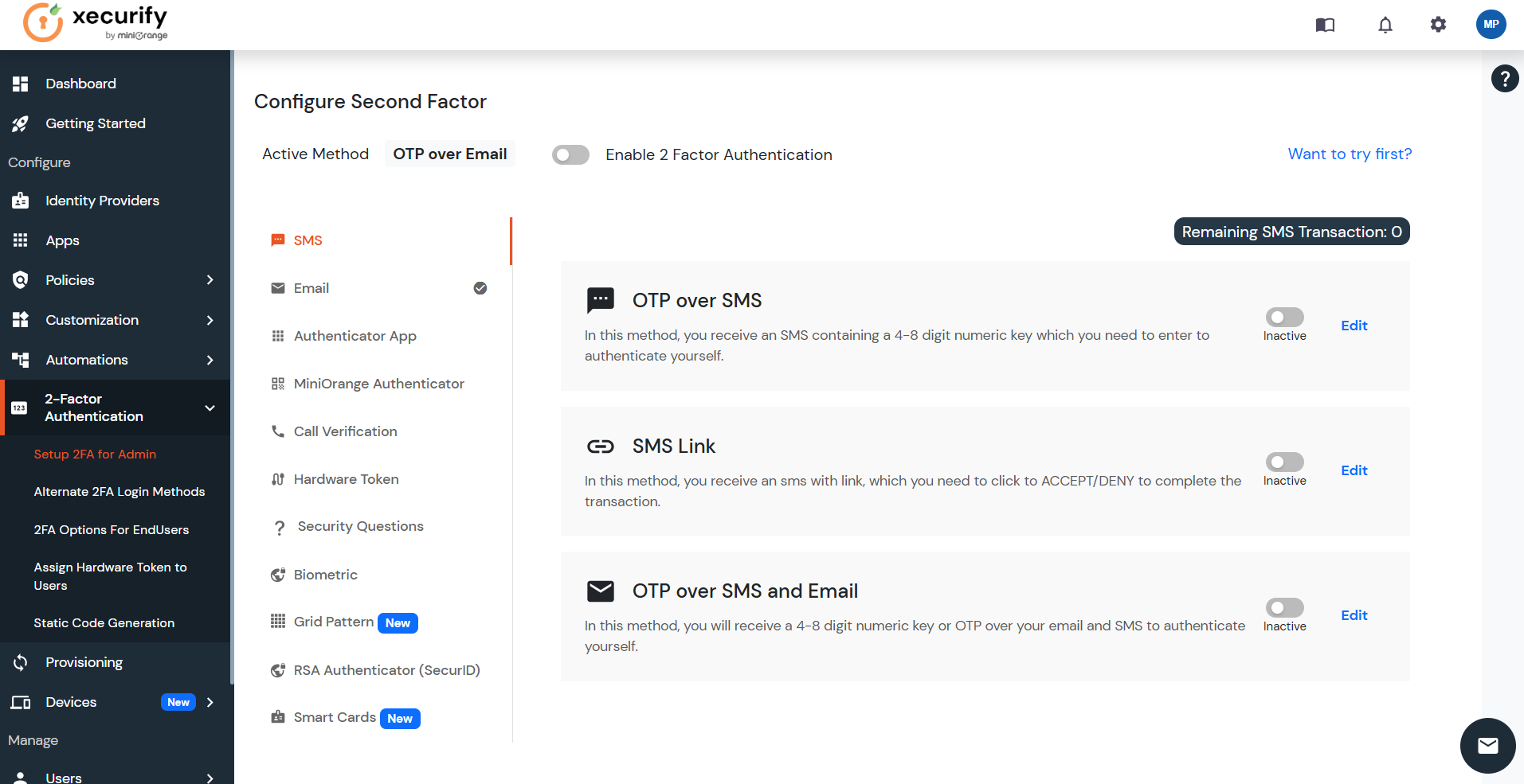 Setup 2fa, mfa in miniorange iam