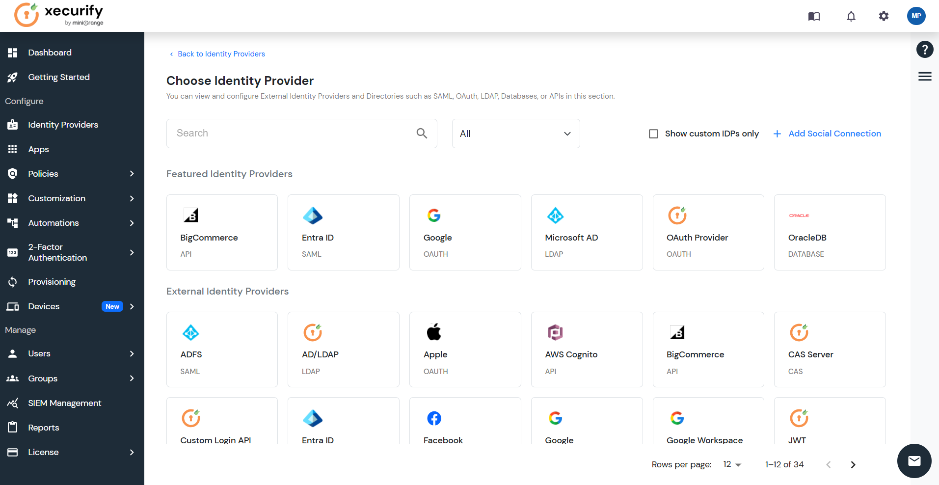 miniorange iam choose identity provider